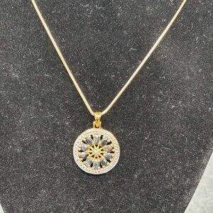 Gold and Black Floral Pendant Necklace